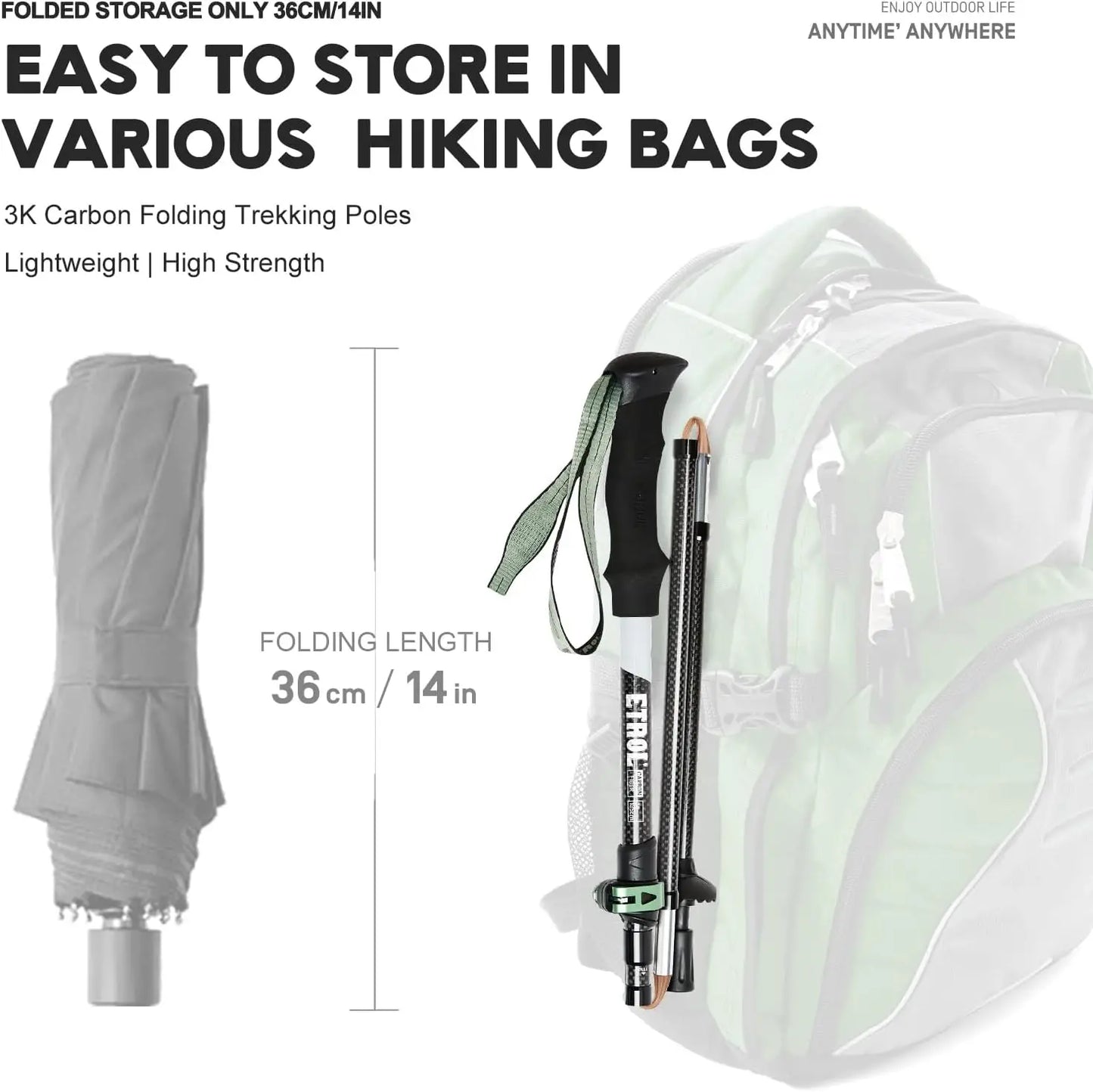 XMSJ Carbon Fiber Trekking Poles 2-Piece Folding Lightweight