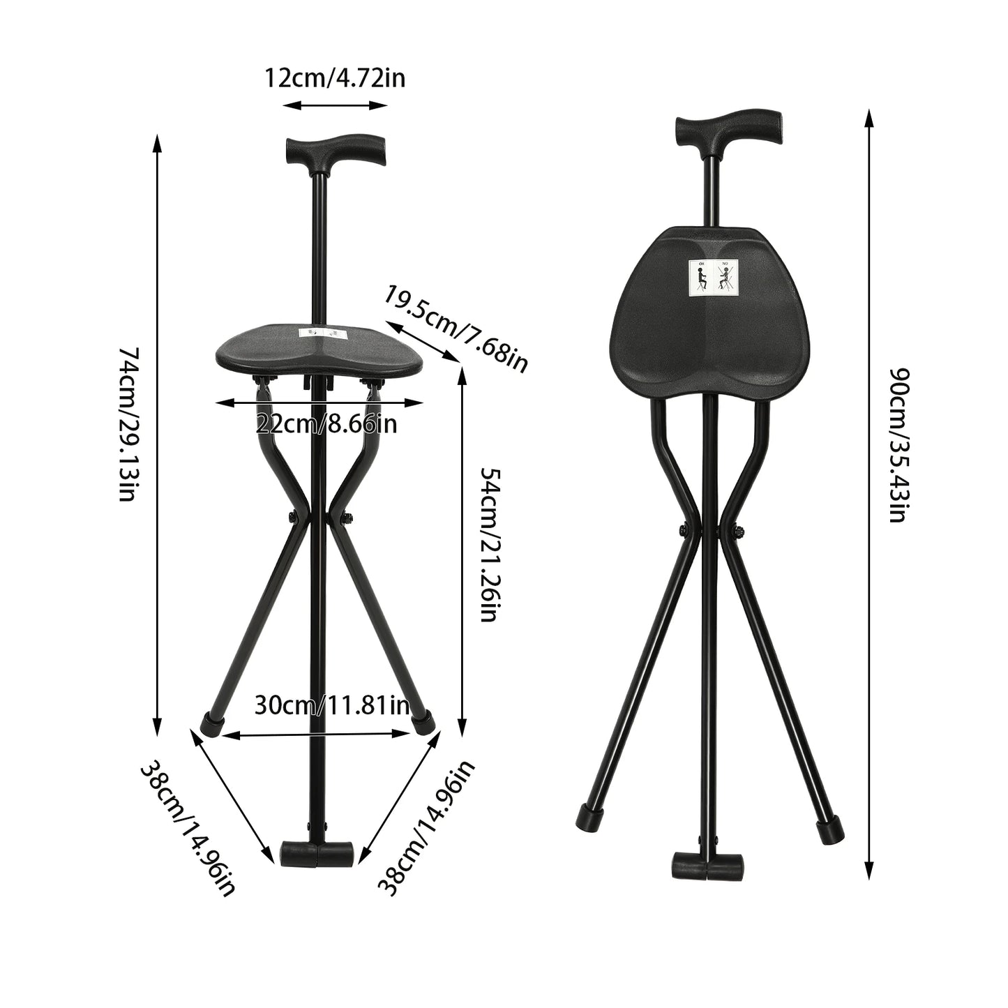Folding Walking Cane Chair With Seat Supports Up To 249Lbs