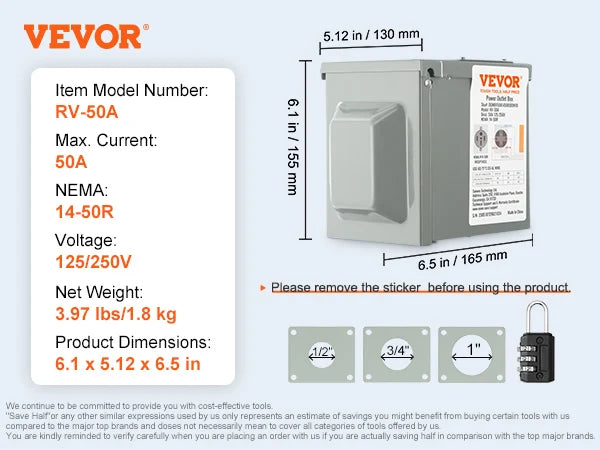 SucceBuy 30A 50A RV Power Outlet Box Weatherproof Lockable