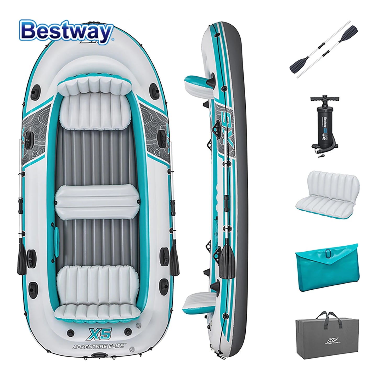 Bestway 65159 Five Person Inflatable Kayak Durable PVC Kit