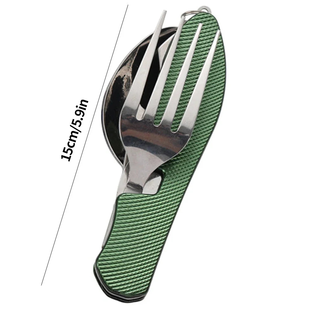 4 In 1 Foldable Camping Cutlery Set With Bottle Opener
