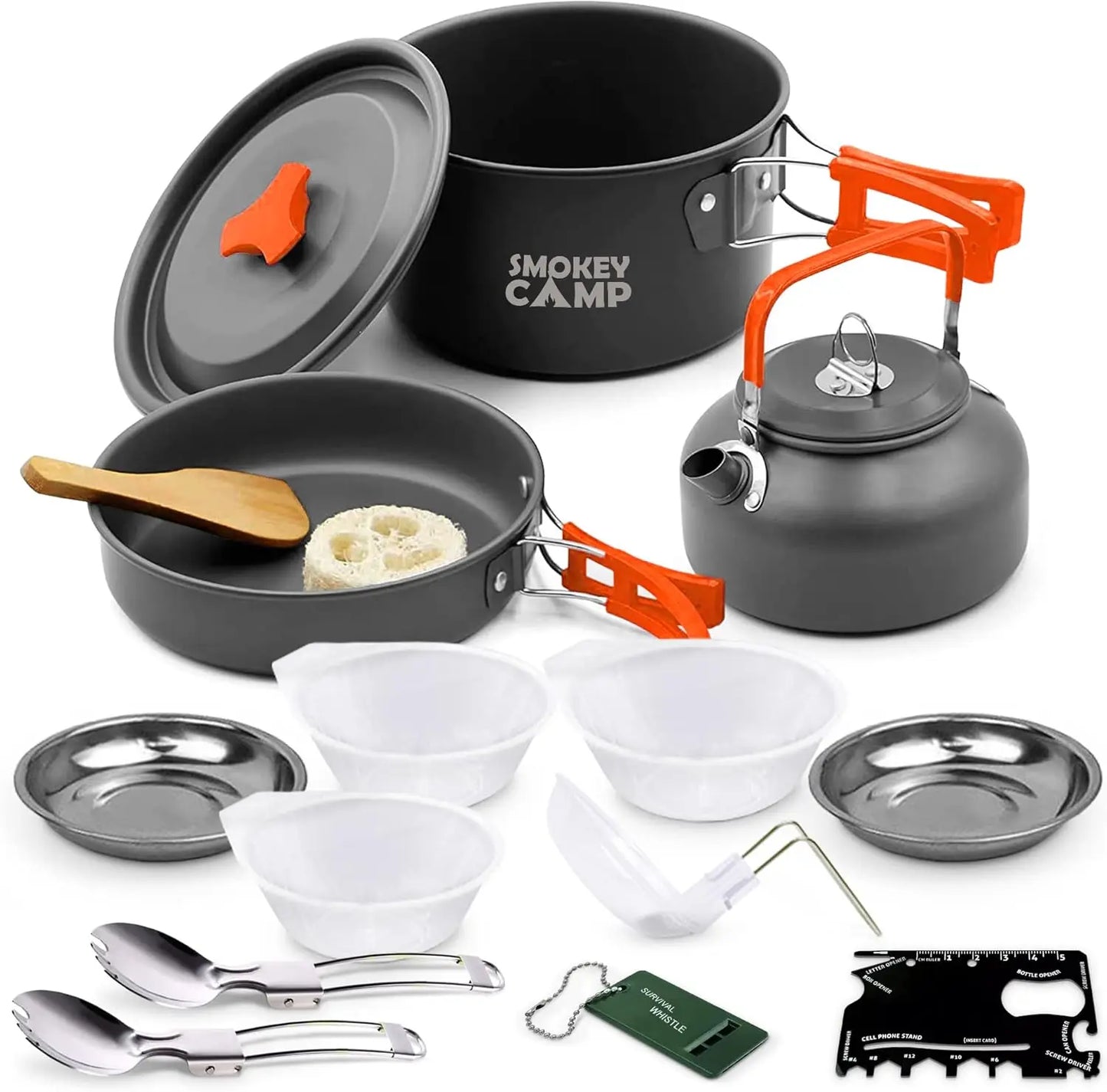 Camping Cookware Mess Kit with Stove Nonstick Pots and Pans