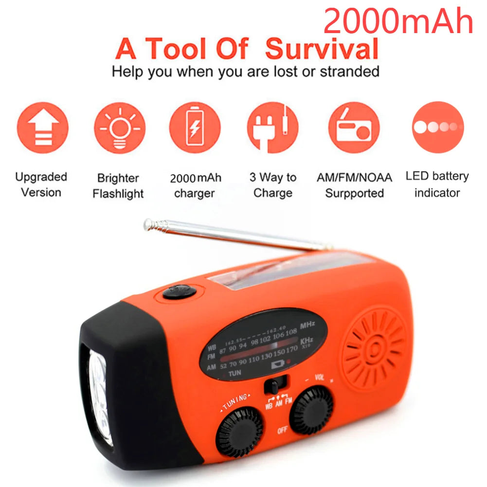 CoolMoon 12000mAh Portable Solar Emergency Radio With Crank Flashlight