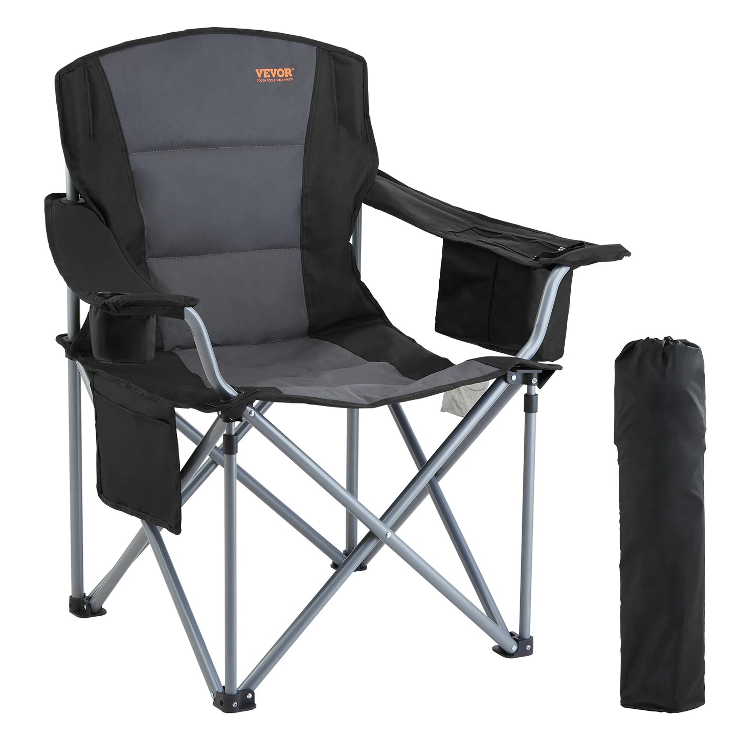 VEVOR Outdoor Folding Camping Chair Lumbar Support With Side Pockets