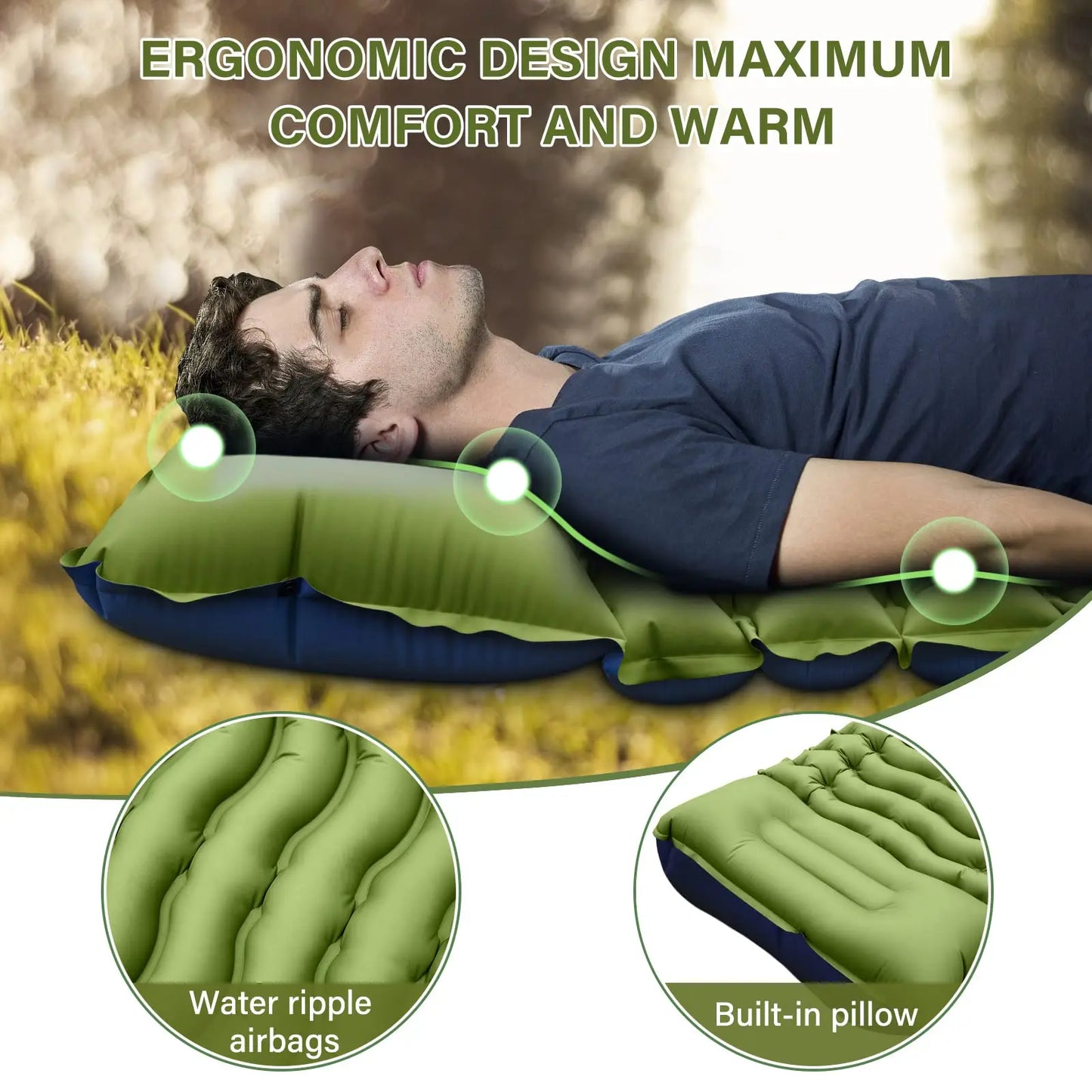 WEST TUNE Ultralight Camping Sleeping Pad Built In Pillow