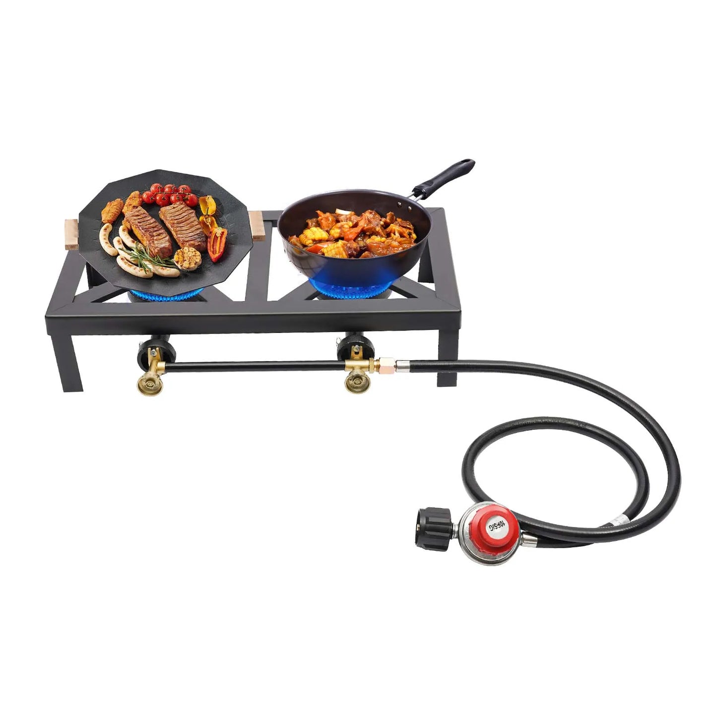 NONED Double Propane Gas Burner Stove For Camping Regulator Hose