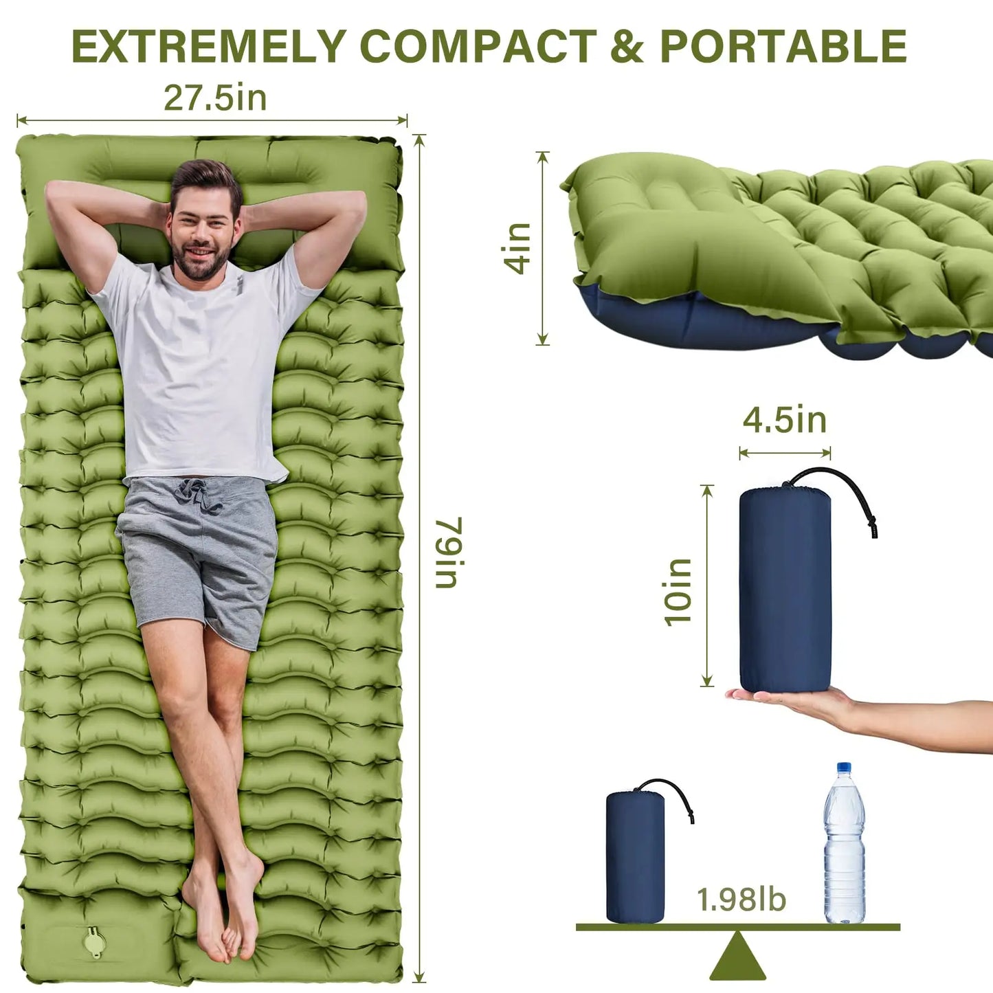WEST TUNE Ultralight Camping Sleeping Pad Built In Pillow
