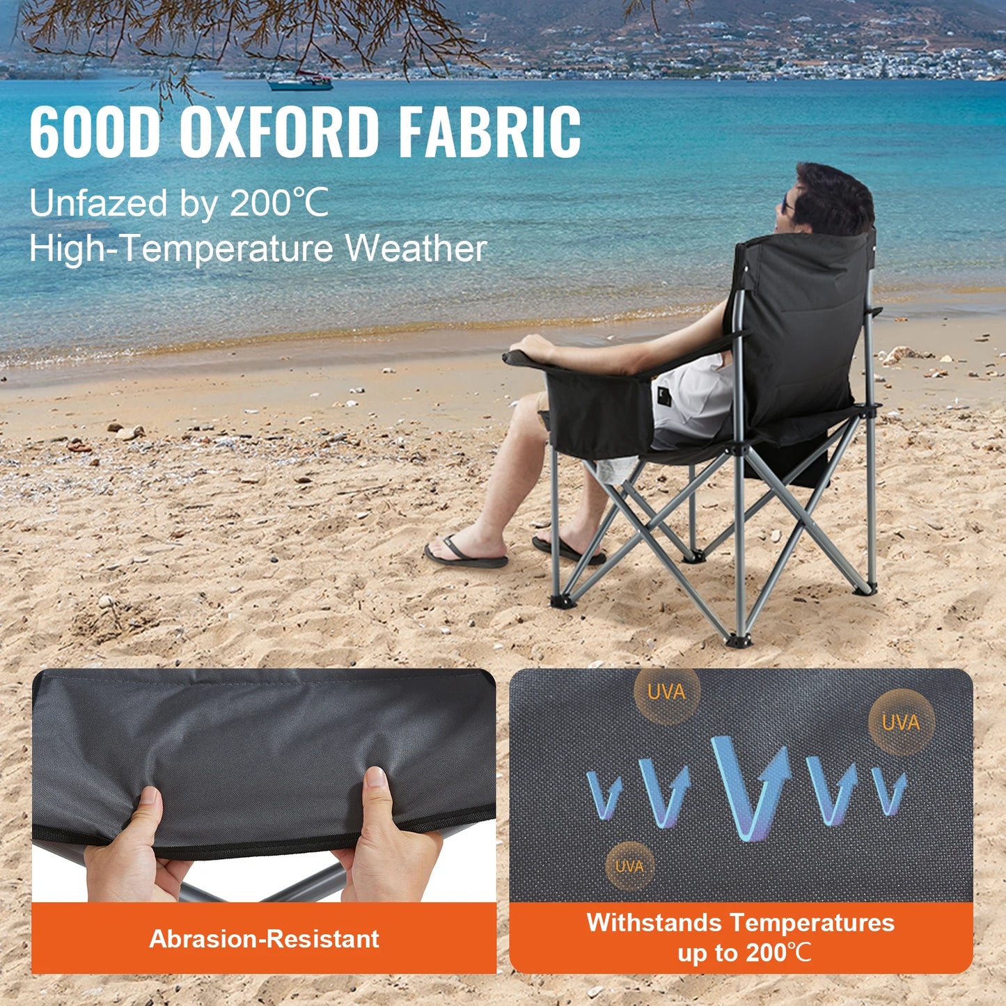 VEVOR Outdoor Folding Camping Chair Lumbar Support With Side Pockets