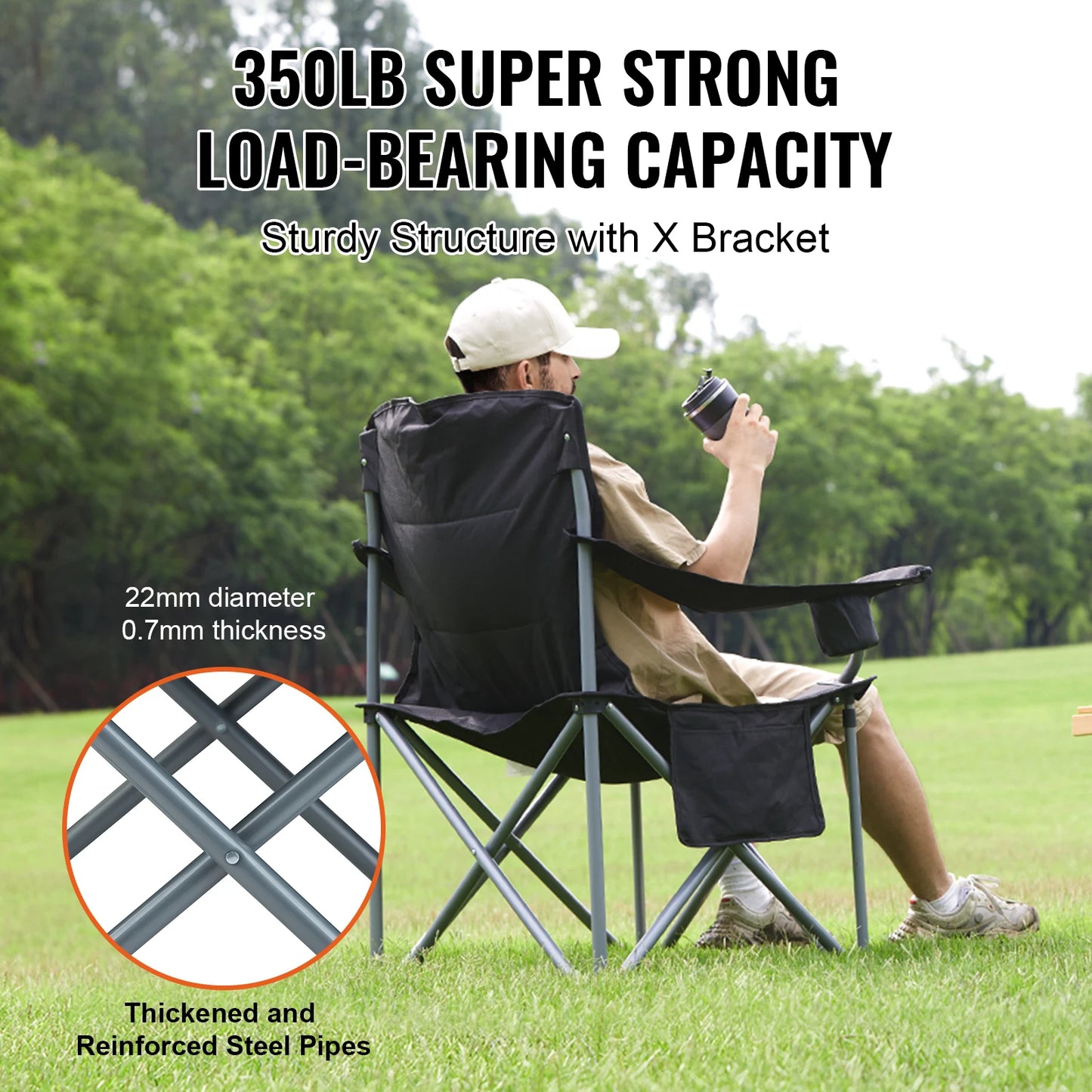 VEVOR Outdoor Folding Camping Chair Lumbar Support With Side Pockets