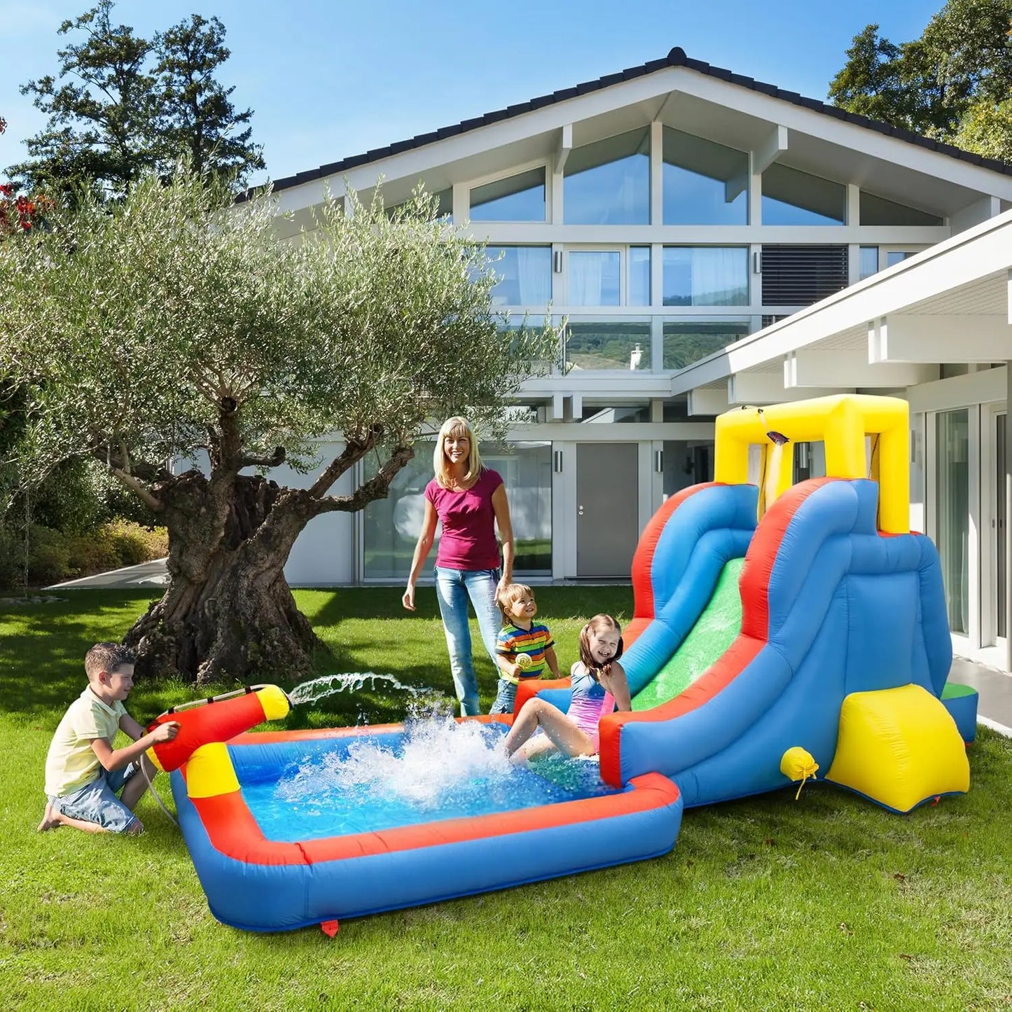 Chuzhan Water Slide Park Inflatable With Pool And Climbing Wall