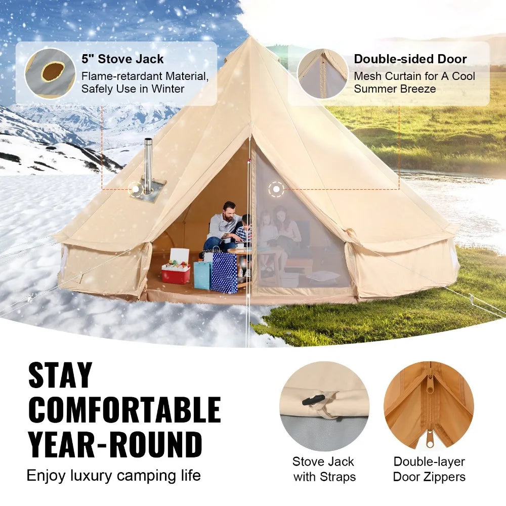 Canvas Bell Tent Waterproof Camping Yurt With Stove Jack