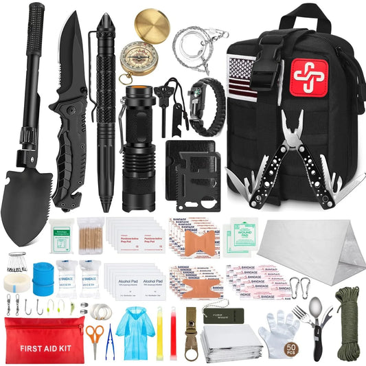 238Pcs Emergency Survival Kit With Tactical Molle Pouch And Tent