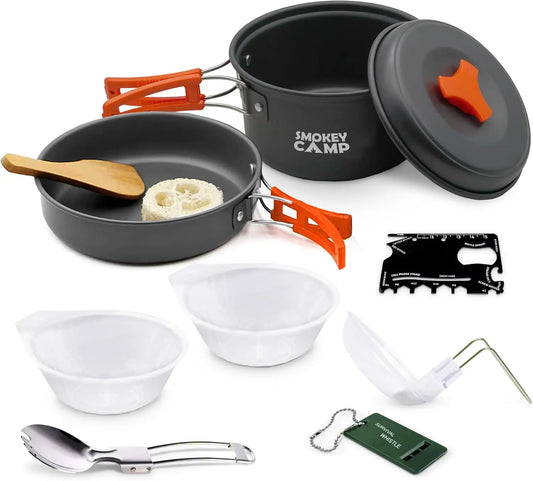 Camping Cookware Mess Kit with Stove Nonstick Pots and Pans