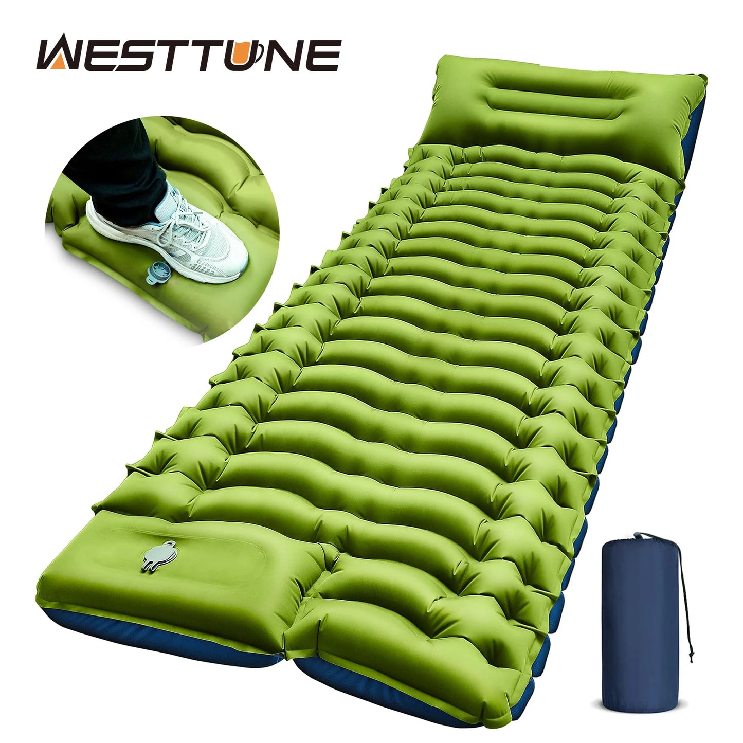 WEST TUNE Ultralight Camping Sleeping Pad Built In Pillow