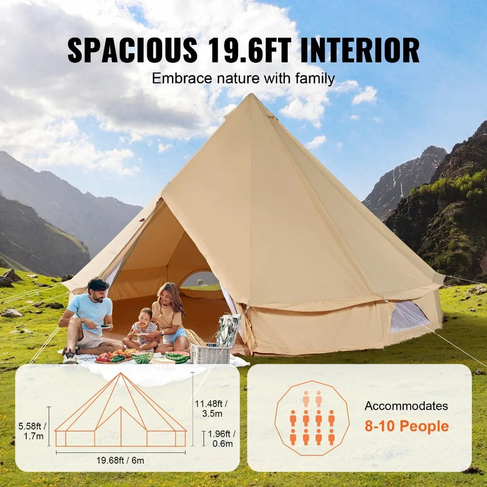 Canvas Bell Tent Waterproof Camping Yurt With Stove Jack
